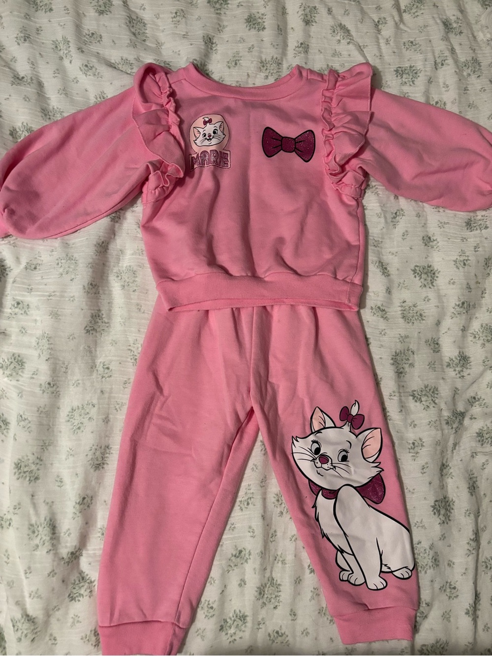 Disney Pink Ruffle Sweatshirt and Jogger Matching Set with Marie Cat